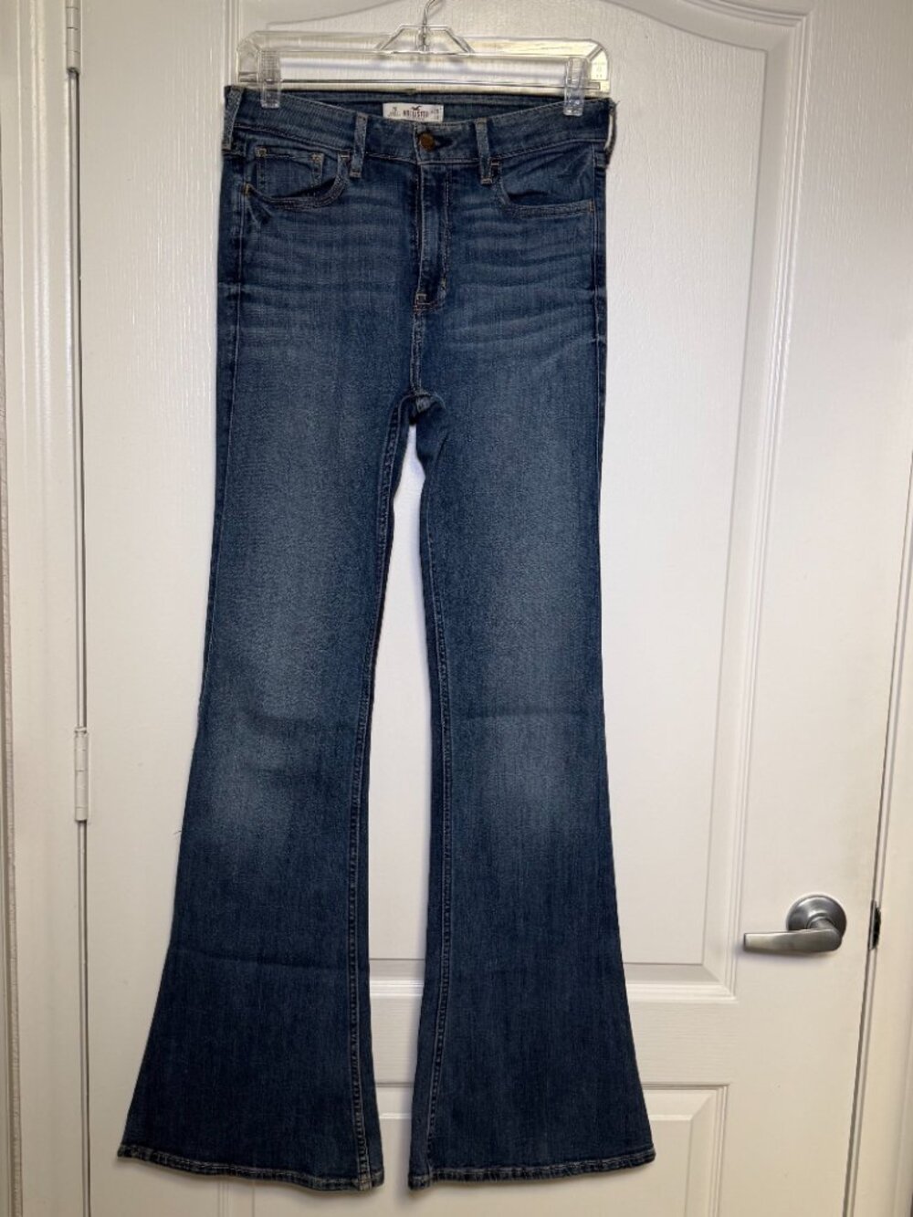 Hollister High Rise Flare Jeans 28x33 Long Medium Wash Stretch Denim